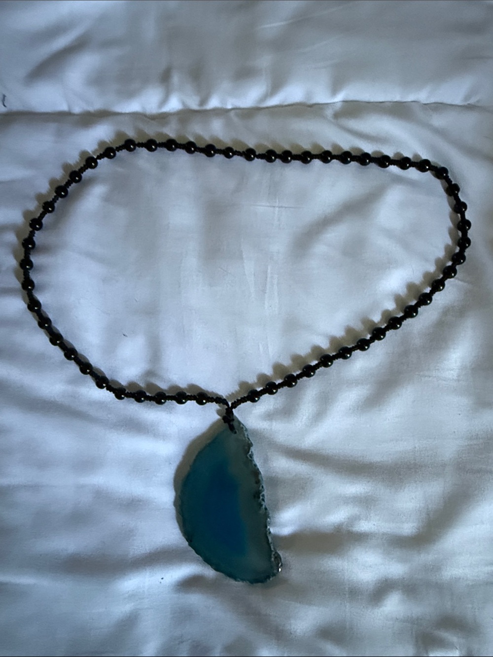 Blue Agate Pendant Beaded Necklace